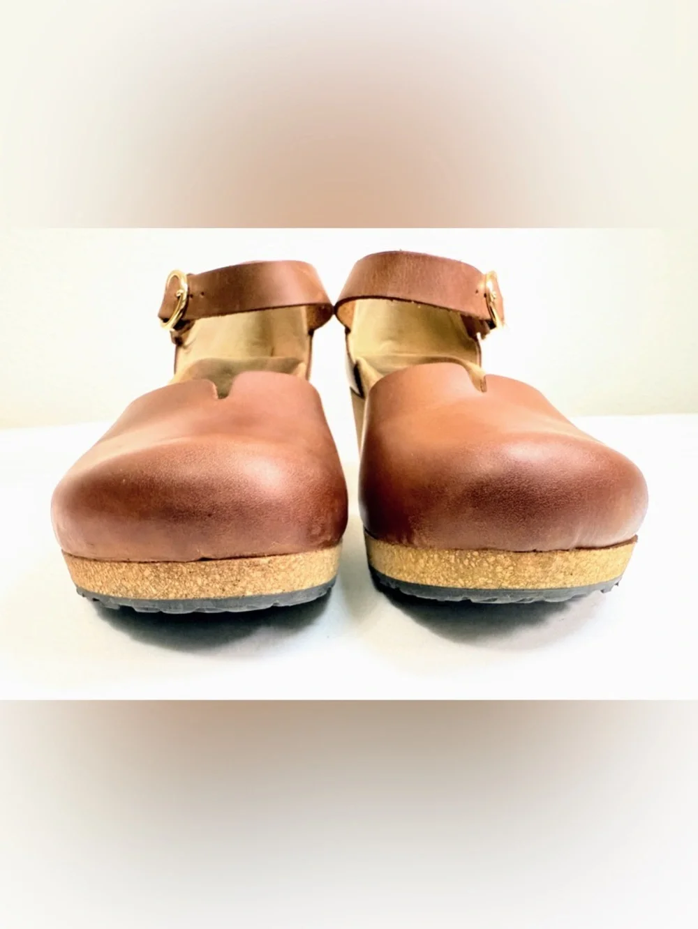 Papillio Birkenstock Cognac Leather Mary Jane Wedge Comfort Shoes 39 - Picture 7 of 16